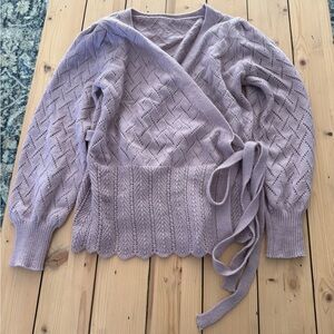 SHEIN Puff Sleeve Pointelle Wrap Sweater size S NWOT